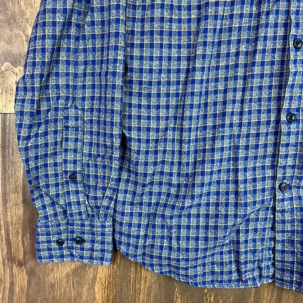Banana Republic Mens Shirt Blue Yellow Plaid Luxe Flannel Camden Fit Medium